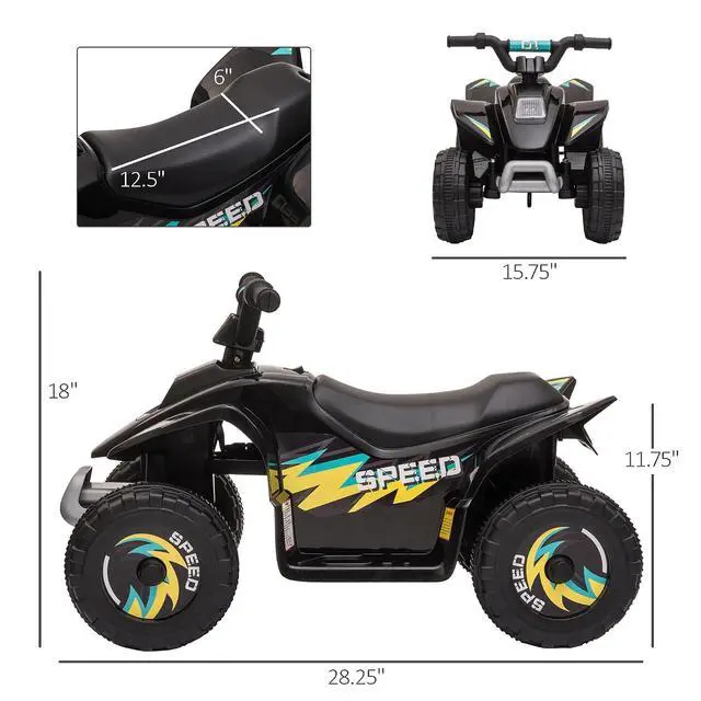 Alt view image 7 of 7 - 6V Kids ATV 4-Wheeler Ride on Car for 18-36 Months Old Toddlers Black | Electric Motorized Quad, Battery Powered Vehicle, Forward/Reverse Switch