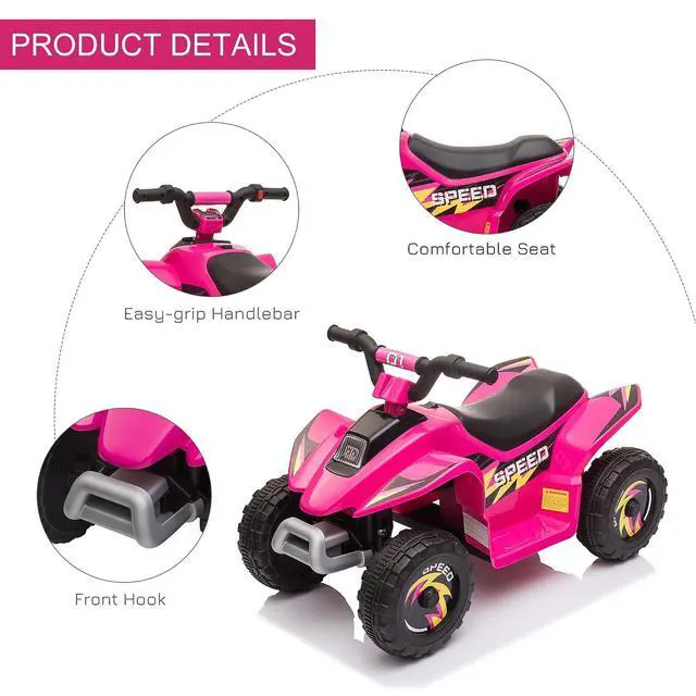 Alt view image 5 of 7 - 6V Kids ATV 4-Wheeler Ride on Car for 18-36 Months Old Toddlers Pink | Electric Motorized Quad, Battery Powered Vehicle, Forward/Reverse Switch