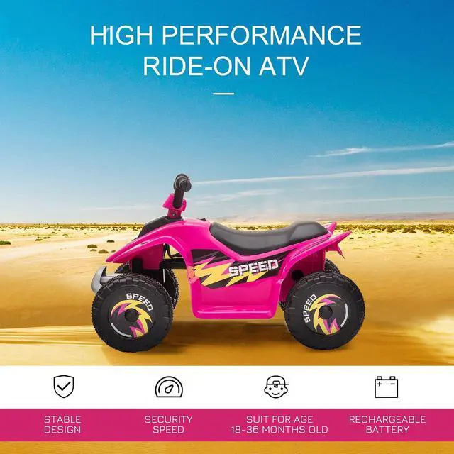 Alt view image 3 of 7 - 6V Kids ATV 4-Wheeler Ride on Car for 18-36 Months Old Toddlers Pink | Electric Motorized Quad, Battery Powered Vehicle, Forward/Reverse Switch