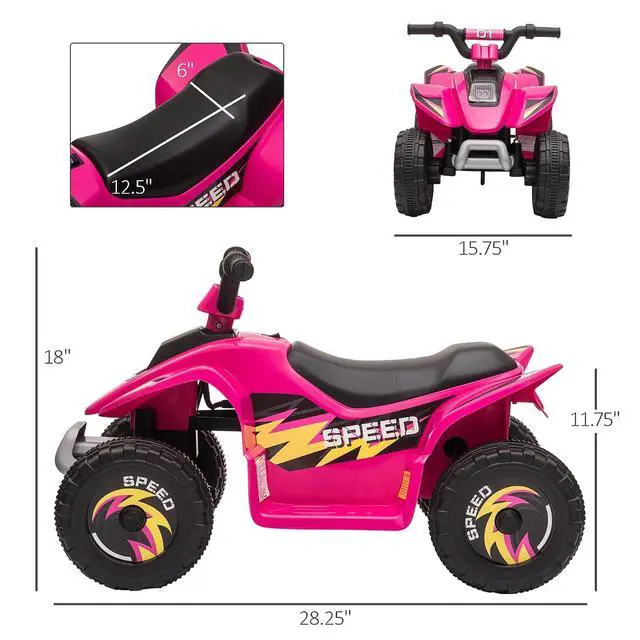 Alt view image 7 of 7 - 6V Kids ATV 4-Wheeler Ride on Car for 18-36 Months Old Toddlers Pink | Electric Motorized Quad, Battery Powered Vehicle, Forward/Reverse Switch