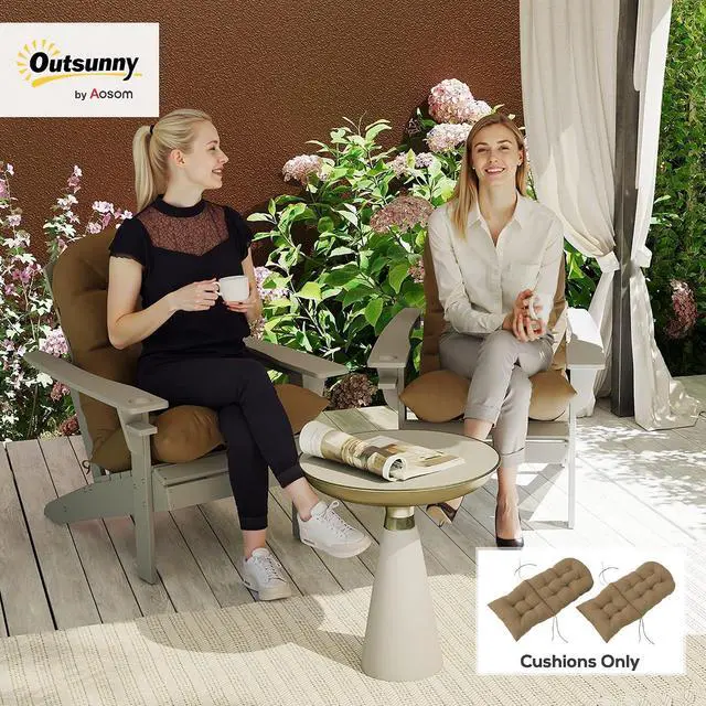 Alt view image 2 of 7 - Outdoor Adirondack Chair Cushions Set of 2 Tufted Khaki | High Back, Patio Cushions with Ties, Non-Slip Replacement Seat Pads, for Adirondack Chairs