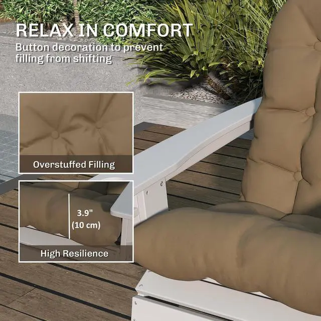 Alt view image 3 of 7 - Outdoor Adirondack Chair Cushions Set of 2 Tufted Khaki | High Back, Patio Cushions with Ties, Non-Slip Replacement Seat Pads, for Adirondack Chairs