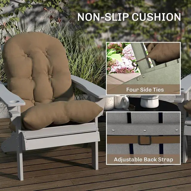 Alt view image 5 of 7 - Outdoor Adirondack Chair Cushions Set of 2 Tufted Khaki | High Back, Patio Cushions with Ties, Non-Slip Replacement Seat Pads, for Adirondack Chairs