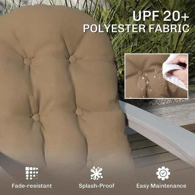 Alt view image 4 of 7 - Outdoor Adirondack Chair Cushions Set of 2 Tufted Khaki | High Back, Patio Cushions with Ties, Non-Slip Replacement Seat Pads, for Adirondack Chairs