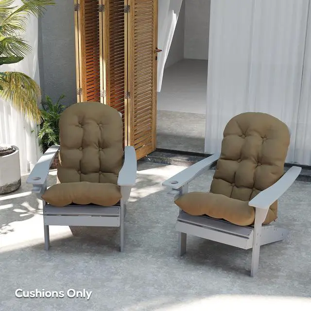 Alt view image 6 of 7 - Outdoor Adirondack Chair Cushions Set of 2 Tufted Khaki | High Back, Patio Cushions with Ties, Non-Slip Replacement Seat Pads, for Adirondack Chairs