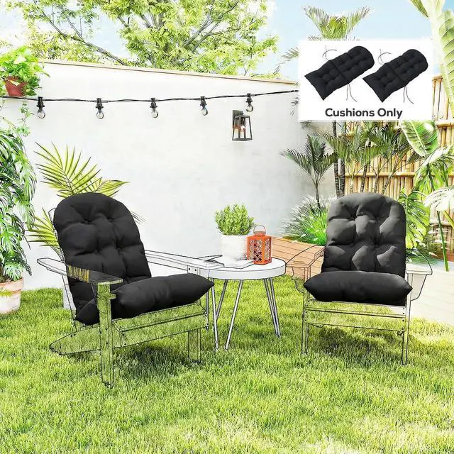 Alt view image 6 of 7 - Outdoor Adirondack Chair Cushions Set of 2 Tufted Black | High Back, Patio Cushions with Ties, Non-Slip Replacement Seat Pads, for Adirondack Chairs
