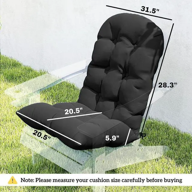 Alt view image 7 of 7 - Outdoor Adirondack Chair Cushions Set of 2 Tufted Black | High Back, Patio Cushions with Ties, Non-Slip Replacement Seat Pads, for Adirondack Chairs