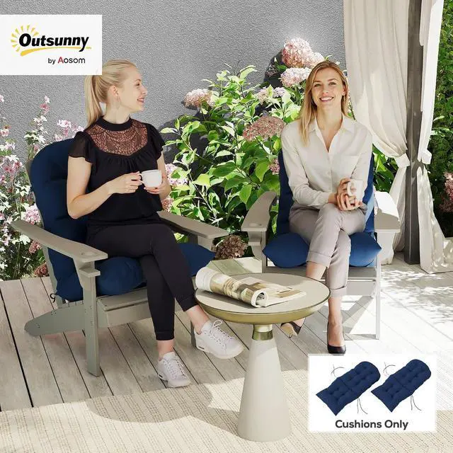 Alt view image 2 of 7 - Outdoor Adirondack Chair Cushions Set of 2 Tufted Navy Blue | High Back, Patio Cushions with Ties, Non-Slip Replacement Seat Pads, for Adirondack Chairs