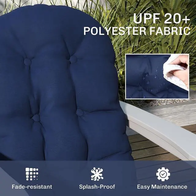 Alt view image 4 of 7 - Outdoor Adirondack Chair Cushions Set of 2 Tufted Navy Blue | High Back, Patio Cushions with Ties, Non-Slip Replacement Seat Pads, for Adirondack Chairs