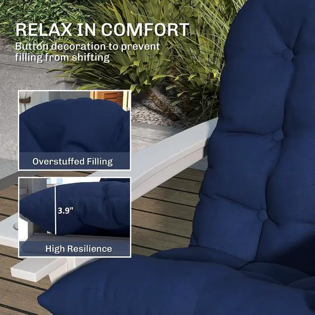Alt view image 3 of 7 - Outdoor Adirondack Chair Cushions Set of 2 Tufted Navy Blue | High Back, Patio Cushions with Ties, Non-Slip Replacement Seat Pads, for Adirondack Chairs