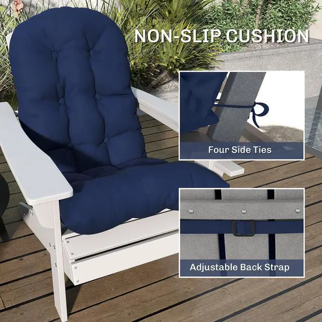 Alt view image 5 of 7 - Outdoor Adirondack Chair Cushions Set of 2 Tufted Navy Blue | High Back, Patio Cushions with Ties, Non-Slip Replacement Seat Pads, for Adirondack Chairs