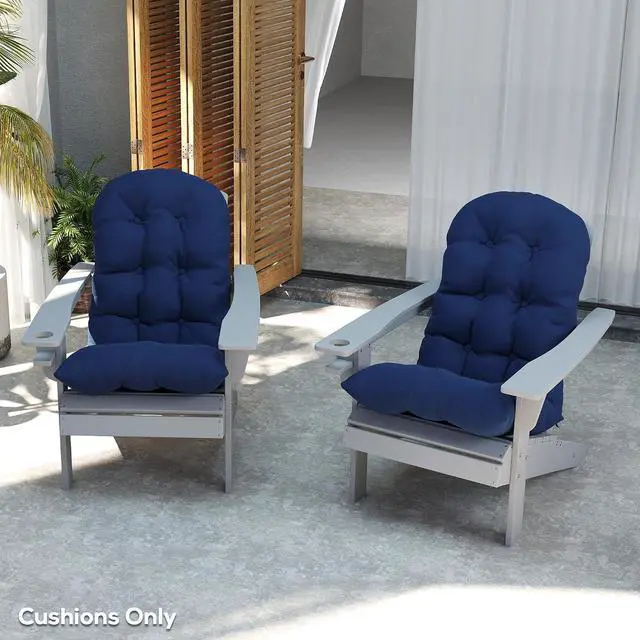 Alt view image 6 of 7 - Outdoor Adirondack Chair Cushions Set of 2 Tufted Navy Blue | High Back, Patio Cushions with Ties, Non-Slip Replacement Seat Pads, for Adirondack Chairs
