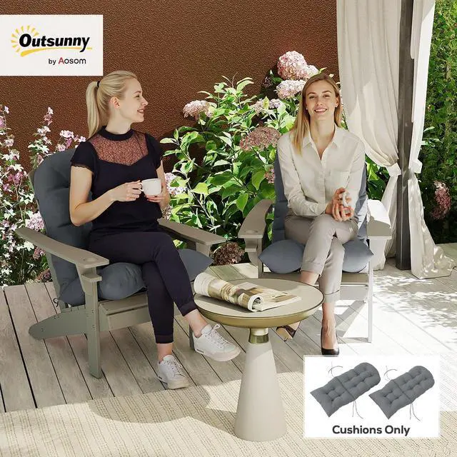 Alt view image 2 of 7 - Outdoor Adirondack Chair Cushions Set of 2 Tufted Gray | High Back, Patio Cushions with Ties, Non-Slip Replacement Seat Pads, for Adirondack Chairs