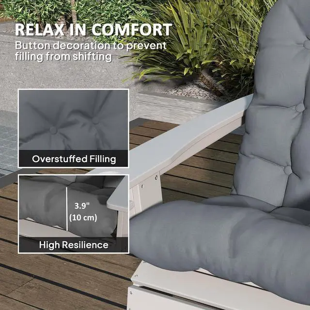 Alt view image 3 of 7 - Outdoor Adirondack Chair Cushions Set of 2 Tufted Gray | High Back, Patio Cushions with Ties, Non-Slip Replacement Seat Pads, for Adirondack Chairs