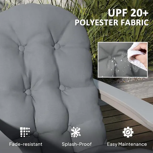 Alt view image 4 of 7 - Outdoor Adirondack Chair Cushions Set of 2 Tufted Gray | High Back, Patio Cushions with Ties, Non-Slip Replacement Seat Pads, for Adirondack Chairs