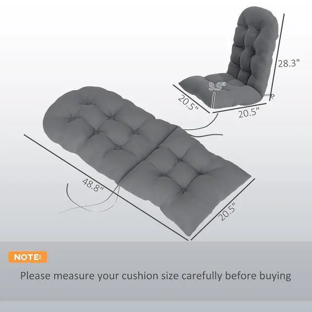 Alt view image 7 of 7 - Outdoor Adirondack Chair Cushions Set of 2 Tufted Gray | High Back, Patio Cushions with Ties, Non-Slip Replacement Seat Pads, for Adirondack Chairs