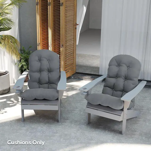 Alt view image 6 of 7 - Outdoor Adirondack Chair Cushions Set of 2 Tufted Gray | High Back, Patio Cushions with Ties, Non-Slip Replacement Seat Pads, for Adirondack Chairs