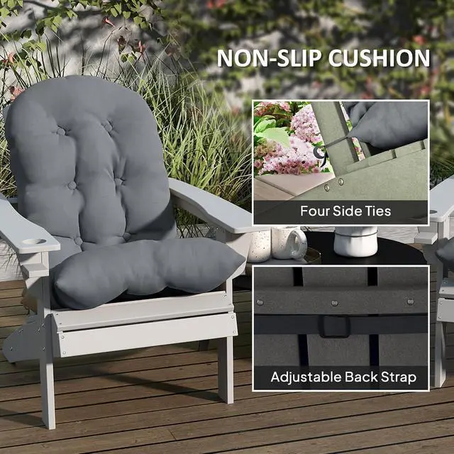 Alt view image 5 of 7 - Outdoor Adirondack Chair Cushions Set of 2 Tufted Gray | High Back, Patio Cushions with Ties, Non-Slip Replacement Seat Pads, for Adirondack Chairs
