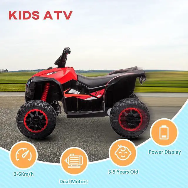 Alt view image 3 of 7 - 12V Kids ATV Quad Car, 4 Wheeler, Forward & Backward Function, Red | Four Wheeler for Kids, Wear-Resistant Wheels, Music, Up to 3.7 MPH, Electric Ride-on ATV for Toddlers