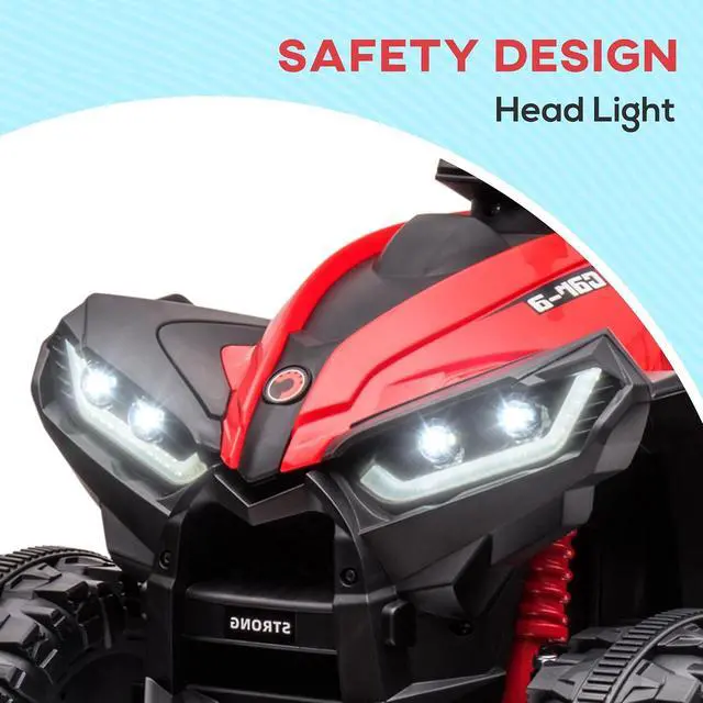 Alt view image 5 of 7 - 12V Kids ATV Quad Car, 4 Wheeler, Forward & Backward Function, Red | Four Wheeler for Kids, Wear-Resistant Wheels, Music, Up to 3.7 MPH, Electric Ride-on ATV for Toddlers