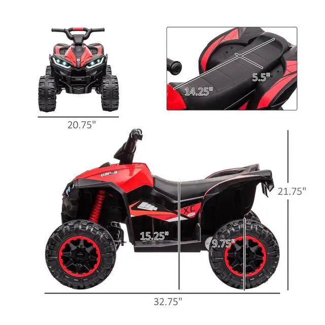 Alt view image 7 of 7 - 12V Kids ATV Quad Car, 4 Wheeler, Forward & Backward Function, Red | Four Wheeler for Kids, Wear-Resistant Wheels, Music, Up to 3.7 MPH, Electric Ride-on ATV for Toddlers