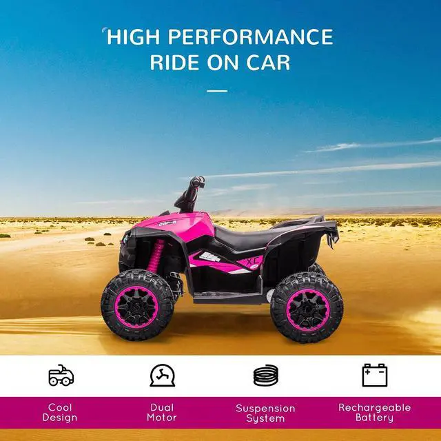 Alt view image 3 of 7 - 12V Kids ATV Quad Car, 4 Wheeler, Forward & Backward Function, Pink | Wear-Resistant Wheels, Music, Up to 3.7 MPH, Electric Ride-on ATV, for Toddlers Ages 3+ Years Old