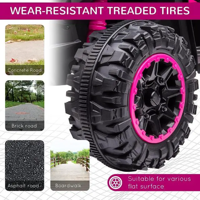 Alt view image 4 of 7 - 12V Kids ATV Quad Car, 4 Wheeler, Forward & Backward Function, Pink | Wear-Resistant Wheels, Music, Up to 3.7 MPH, Electric Ride-on ATV, for Toddlers Ages 3+ Years Old
