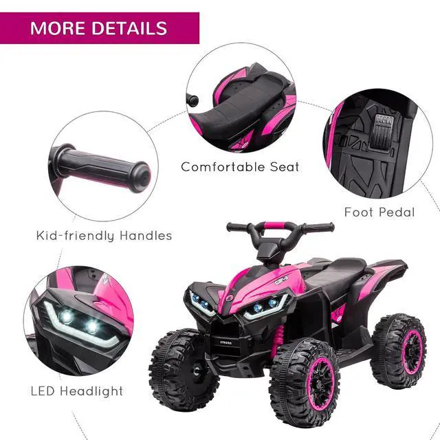 Alt view image 6 of 7 - 12V Kids ATV Quad Car, 4 Wheeler, Forward & Backward Function, Pink | Wear-Resistant Wheels, Music, Up to 3.7 MPH, Electric Ride-on ATV, for Toddlers Ages 3+ Years Old