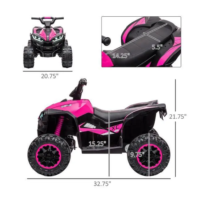 Alt view image 7 of 7 - 12V Kids ATV Quad Car, 4 Wheeler, Forward & Backward Function, Pink | Wear-Resistant Wheels, Music, Up to 3.7 MPH, Electric Ride-on ATV, for Toddlers Ages 3+ Years Old
