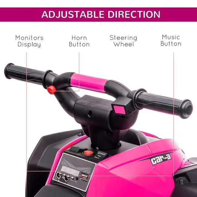 Alt view image 5 of 7 - 12V Kids ATV Quad Car, 4 Wheeler, Forward & Backward Function, Pink | Wear-Resistant Wheels, Music, Up to 3.7 MPH, Electric Ride-on ATV, for Toddlers Ages 3+ Years Old