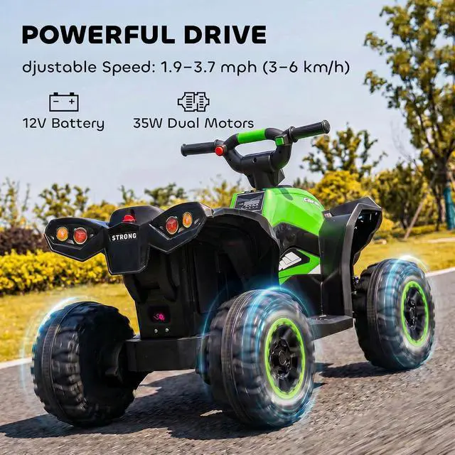 Alt view image 3 of 7 - 12V Kids ATV Quad Car, 4Wheeler, Forward & Backward Function, Green | Wear-Resistant Wheels, Music, Up to 3.7 MPH, Electric Ride-on ATV, for Toddlers Ages 3+ Years Old