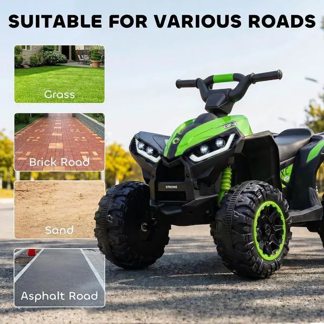 Alt view image 4 of 7 - 12V Kids ATV Quad Car, 4Wheeler, Forward & Backward Function, Green | Wear-Resistant Wheels, Music, Up to 3.7 MPH, Electric Ride-on ATV, for Toddlers Ages 3+ Years Old