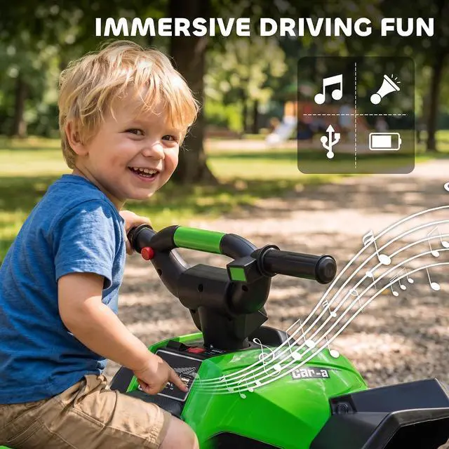 Alt view image 5 of 7 - 12V Kids ATV Quad Car, 4Wheeler, Forward & Backward Function, Green | Wear-Resistant Wheels, Music, Up to 3.7 MPH, Electric Ride-on ATV, for Toddlers Ages 3+ Years Old