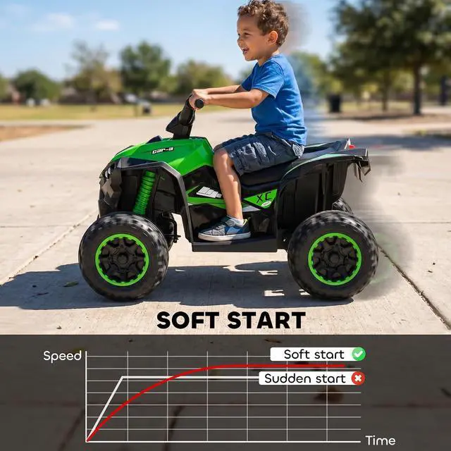 Alt view image 7 of 7 - 12V Kids ATV Quad Car, 4Wheeler, Forward & Backward Function, Green | Wear-Resistant Wheels, Music, Up to 3.7 MPH, Electric Ride-on ATV, for Toddlers Ages 3+ Years Old