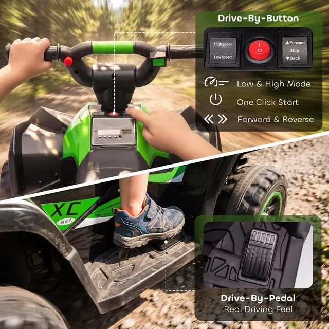 Alt view image 6 of 7 - 12V Kids ATV Quad Car, 4Wheeler, Forward & Backward Function, Green | Wear-Resistant Wheels, Music, Up to 3.7 MPH, Electric Ride-on ATV, for Toddlers Ages 3+ Years Old