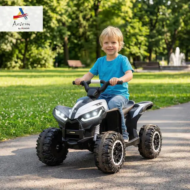 Alt view image 2 of 7 - 12V Kids ATV Quad Car, 4 Wheeler, Forward & Backward Function, White | Wear-Resistant Wheels, Music, Up to 3.7 MPH, Electric Ride-on ATV, for Toddlers Ages 3+ Years Old