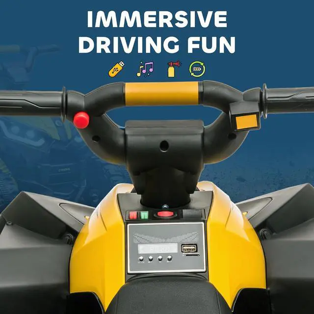 Alt view image 5 of 7 - 12V Kids ATV Quad Car with Forward & Backward Function Ages 3+ Yellow | Four Wheeler for Kids, Wear-Resistant Wheels, Music, Up to 3.7 MPH, Electric Ride-on ATV for Toddlers