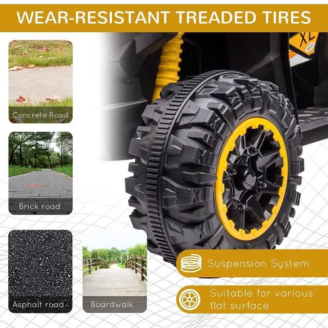 Alt view image 4 of 7 - 12V Kids ATV Quad Car with Forward & Backward Function Ages 3+ Yellow | Four Wheeler for Kids, Wear-Resistant Wheels, Music, Up to 3.7 MPH, Electric Ride-on ATV for Toddlers