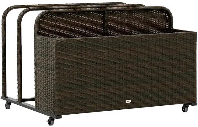 Main image of Wicker Patio Pool Float Storage Basket Rolling Wheels Mixed Brown | PE Rattan Outdoor Pool Caddy, for Floaties, Noodles, Life Vests, Beach Balls, Garden Furniture