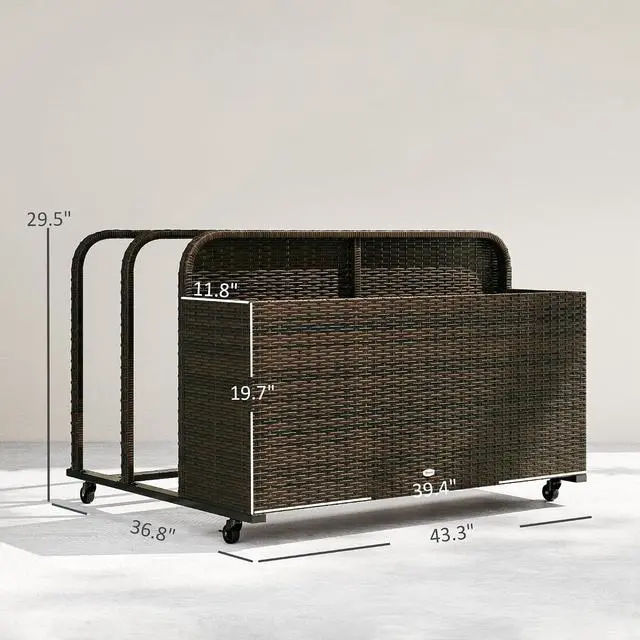 Alt view image 7 of 7 - Wicker Patio Pool Float Storage Basket Rolling Wheels Mixed Brown | PE Rattan Outdoor Pool Caddy, for Floaties, Noodles, Life Vests, Beach Balls, Garden Furniture