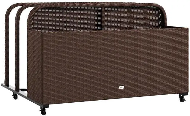 Main image of Wicker Patio Pool Float Storage Basket Rolling Wheels Brown | PE Rattan Outdoor Pool Caddy, for Floaties, Noodles, Life Vests, Beach Balls, Garden Furniture