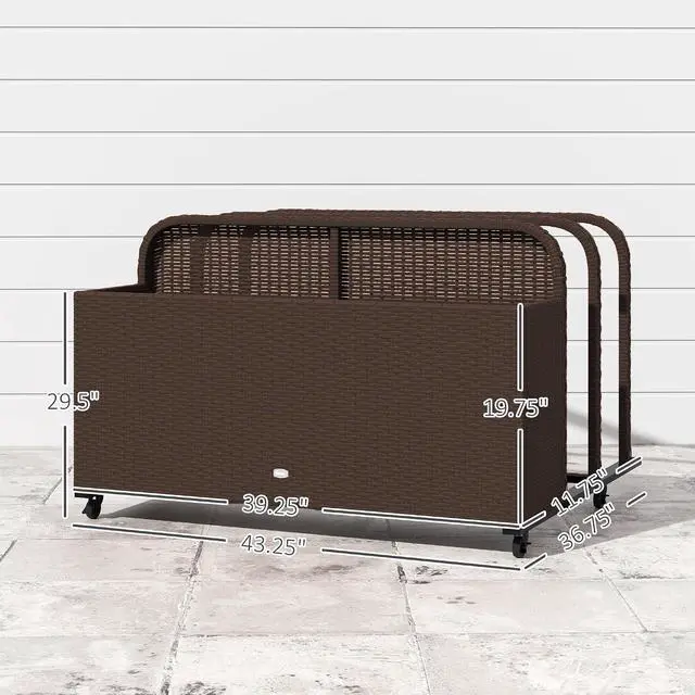 Alt view image 7 of 7 - Wicker Patio Pool Float Storage Basket Rolling Wheels Brown | PE Rattan Outdoor Pool Caddy, for Floaties, Noodles, Life Vests, Beach Balls, Garden Furniture