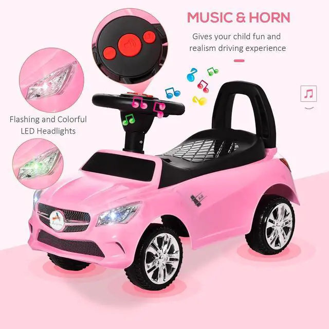 Alt view image 3 of 7 - Kids Ride On Push Car Foot-to-Floor Walking Sliding Toy Car Pink | for Toddler, Working Horn, Music, Headlights, Storage