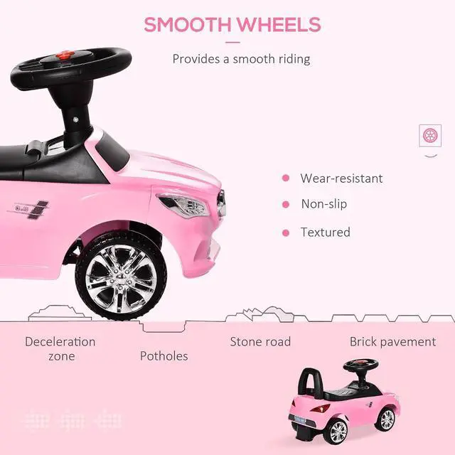 Alt view image 4 of 7 - Kids Ride On Push Car Foot-to-Floor Walking Sliding Toy Car Pink | for Toddler, Working Horn, Music, Headlights, Storage
