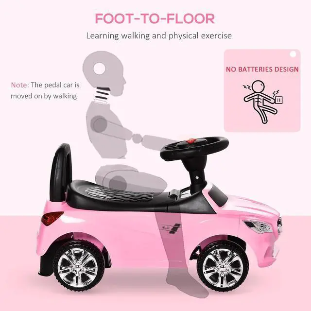 Alt view image 5 of 7 - Kids Ride On Push Car Foot-to-Floor Walking Sliding Toy Car Pink | for Toddler, Working Horn, Music, Headlights, Storage
