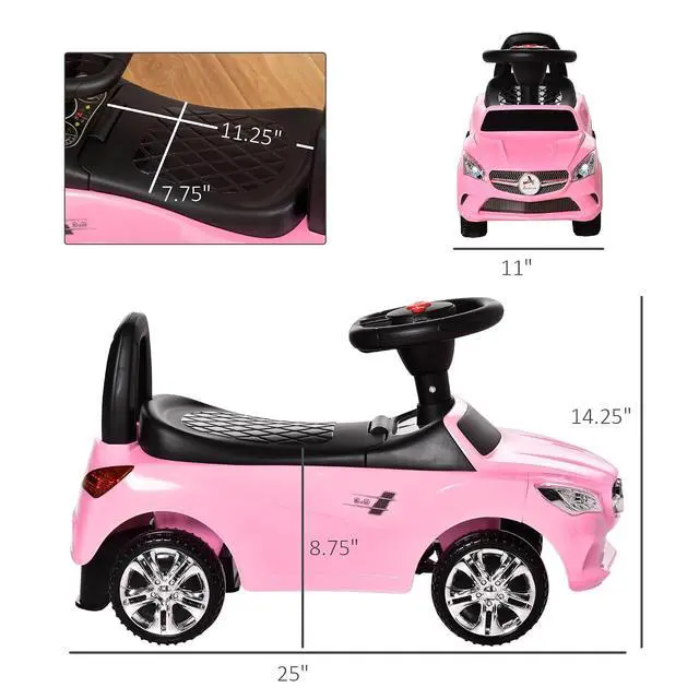 Alt view image 7 of 7 - Kids Ride On Push Car Foot-to-Floor Walking Sliding Toy Car Pink | for Toddler, Working Horn, Music, Headlights, Storage