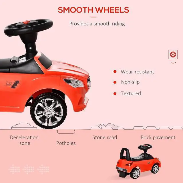 Alt view image 4 of 7 - Kids Ride On Push Car Foot-to-Floor Walking Sliding Toy Car Red | for Toddler, Working Horn, Music, Headlights, Storage