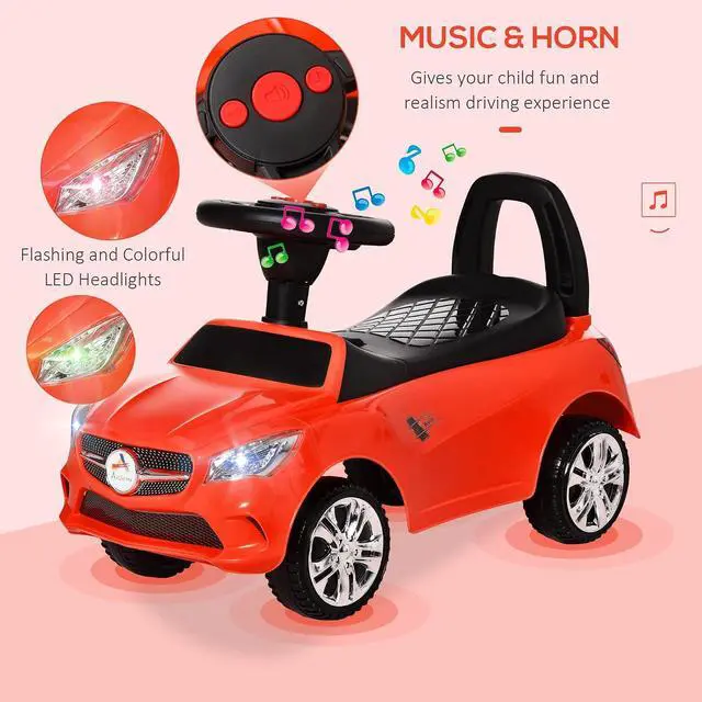 Alt view image 3 of 7 - Kids Ride On Push Car Foot-to-Floor Walking Sliding Toy Car Red | for Toddler, Working Horn, Music, Headlights, Storage