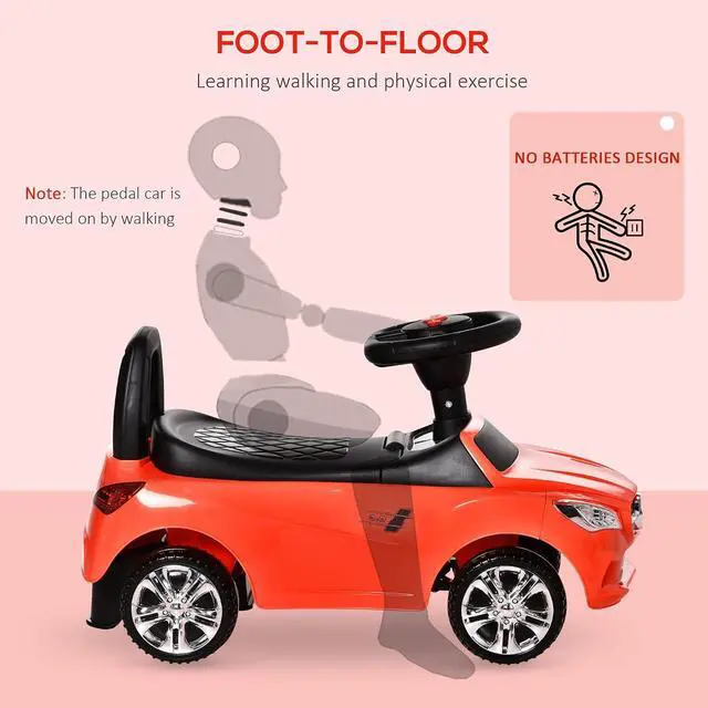 Alt view image 5 of 7 - Kids Ride On Push Car Foot-to-Floor Walking Sliding Toy Car Red | for Toddler, Working Horn, Music, Headlights, Storage