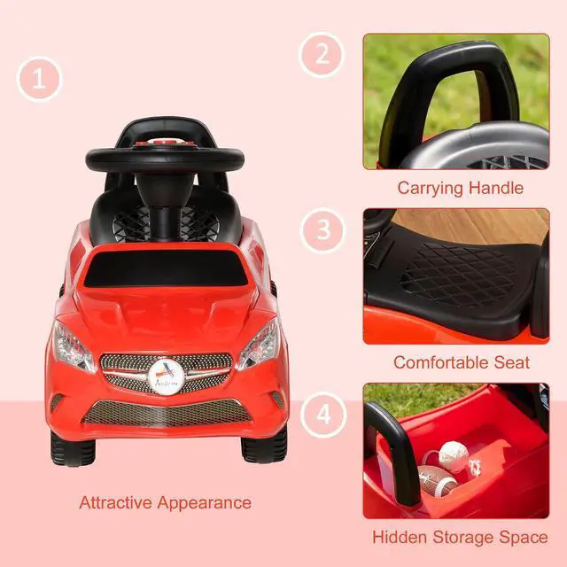 Alt view image 6 of 7 - Kids Ride On Push Car Foot-to-Floor Walking Sliding Toy Car Red | for Toddler, Working Horn, Music, Headlights, Storage
